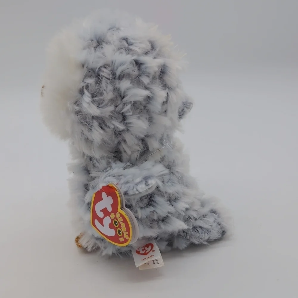 Ty Beanie Baby Boo's Owlette Plush Owl - White and Black with Gold Accents